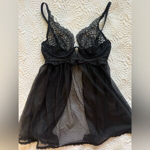 La Senza XS Slip Babydoll Black Lacy Tank Top lingerie top🎀🖤